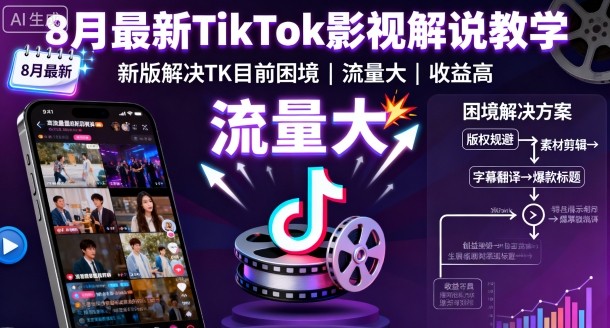 8月最新TikTok影视解说教学，新版解决TK目前困境，流量大，收益高-资源大汇总