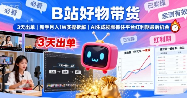 B站好物带货，3天出单，新手月入1W实操拆解，AI生成视频，抓住平台红利期最后机会-资源大汇总