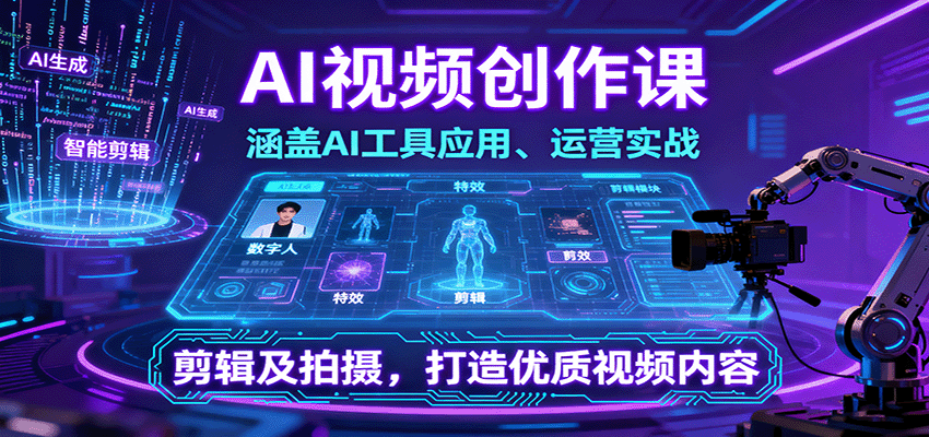 AI视频创作课，涵盖AI工具应用、运营实战、剪辑及拍摄，打造优质视频内容-资源大汇总