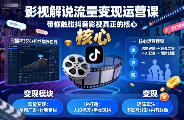 影视解说流量变现运营课，带你触碰抖音影视真正的核心-资源大汇总
