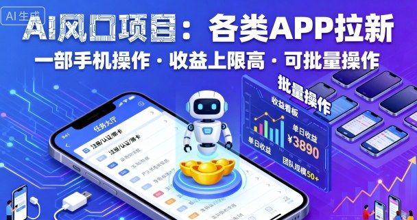 AI风口项目，各类APP拉新，一部手机就可以操作，收益上限高，可批量操作-资源大汇总