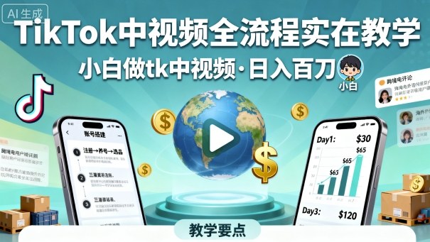 TikTok中视频全流程实操教学，小白做tk中视频，日入百刀-资源大汇总