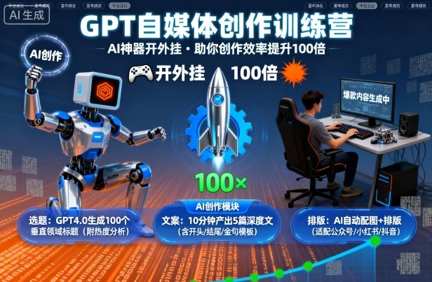 GPT自媒体创作训练营：AI神器开外挂，助你创作效率提升100倍-资源大汇总