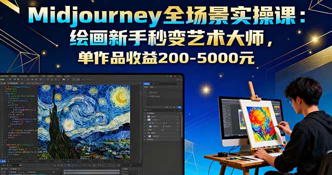 Midjourney全场景实操课：绘画新手秒变艺术大师，单作品收益200-5000元-资源大汇总
