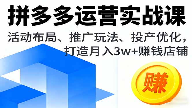 拼多多运营实战课，活动布局、推广玩法、投产优化，打造月入3w+赚钱店铺-资源大汇总