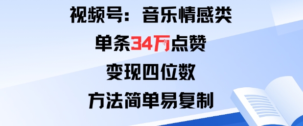 视频号分成计划新玩法：音乐情感类单条34W点赞，变现四位数，方法简单易复制-资源大汇总