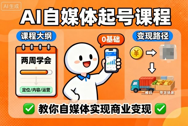 AI自媒体起号课程，0基础小白两周学会，教你自媒体实现商业变现-资源大汇总