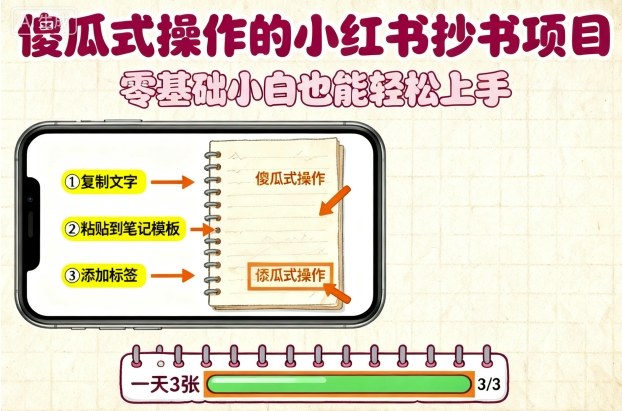 傻瓜式操作的小红书抄书项目，会复制粘贴就行，零基础小白也能一天3张-资源大汇总