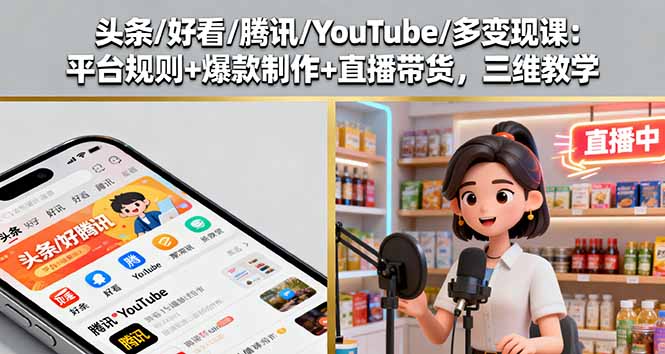 头条/好看/腾讯/YouTube/多变现课：平台规则+爆款制作+直播带货，三维教学-资源大汇总