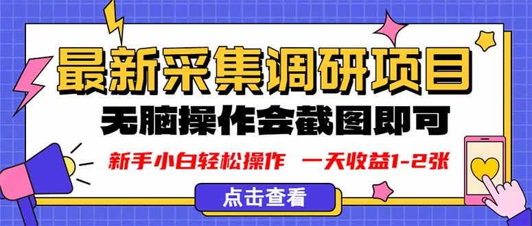 新版采集调研项目，截图上传即可，无脑操作，日收益1-2张-资源大汇总
