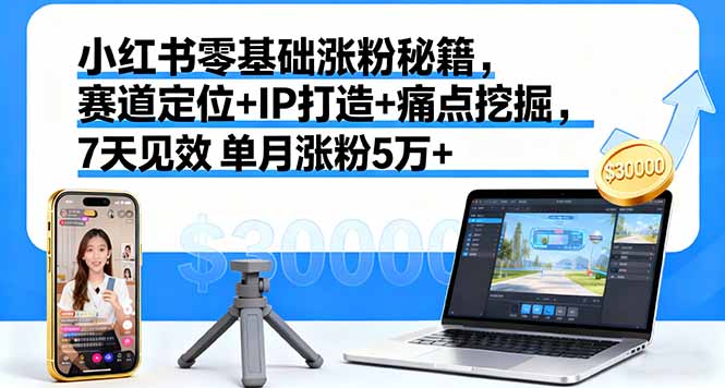 小红书零基础涨粉秘籍，赛道定位+IP打造+痛点挖掘，7天见效 单月涨粉5万+-资源大汇总