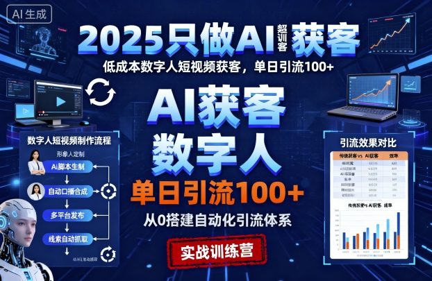 2025只做AI获客，AI超级获客实训营，低成本数字人短视频获客，单日引流100+-资源大汇总