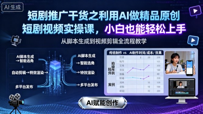 短剧推广干货之利用AI做精品原创短剧视频实操课，小白也能轻松上手-资源大汇总
