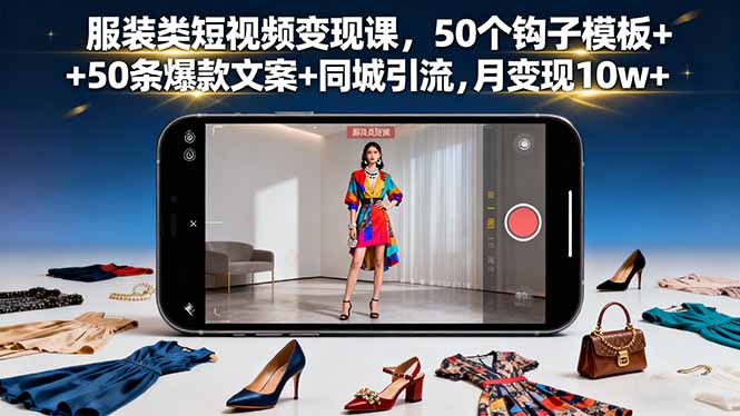 服装类短视频变现课，50个钩子模板+50条爆款文案+同城引流，月变现10w+-资源大汇总