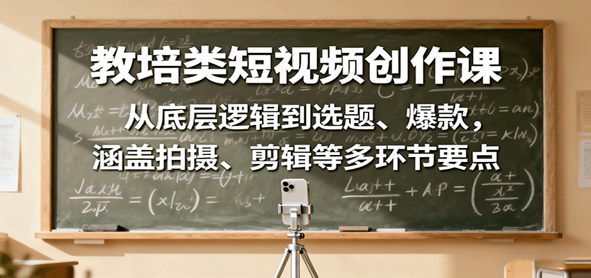 教培类短视频创作课：从底层逻辑到选题、爆款，涵盖拍摄、剪辑等多环节要点-资源大汇总