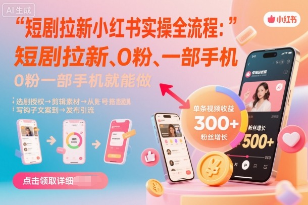短剧拉新小红书实操全流程，0粉一部手机就可以做，详细教程-资源大汇总