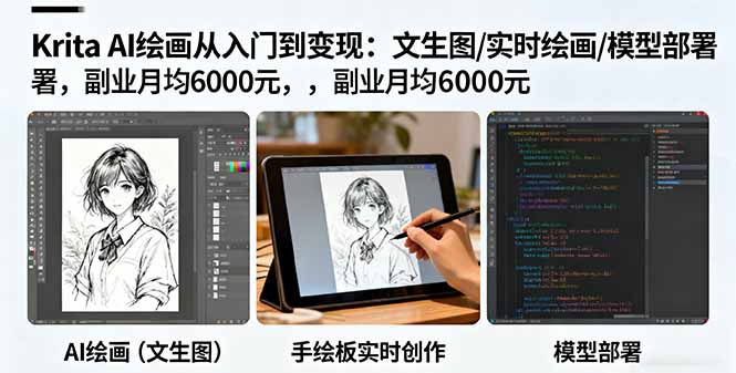 Krita AI绘画从入门到变现：文生图/实时绘画/模型部署，副业月均6000元-资源大汇总