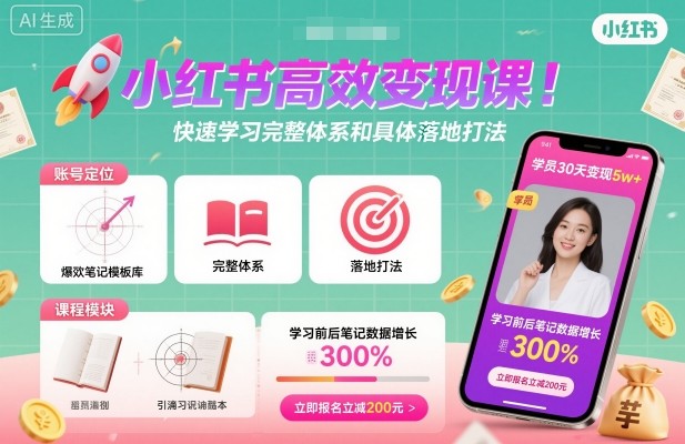 小红书高效变现课，快速学习小红书完整体系和具体落地打法-资源大汇总