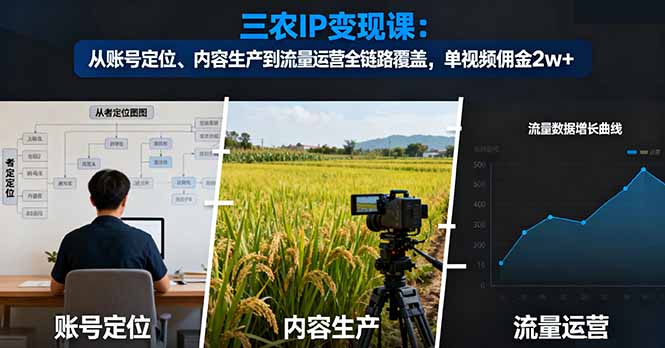 三农IP变现课：从账号定位、内容生产到流量运营全链路覆盖，单视频佣金2w+-资源大汇总