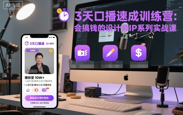 3天口播速成训练营，会搞钱的设计师IP系列实战课-资源大汇总
