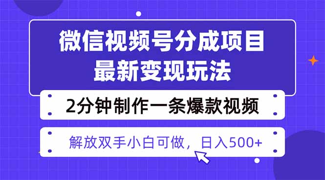 视频号分成最新玩法，两天暴力起号变现1500+，爆款视频制作只需要2分钟…-资源大汇总