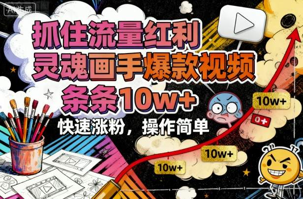 抓住流量红利，灵魂画手爆款视频，条条10w+，快速涨粉，操作简单-资源大汇总