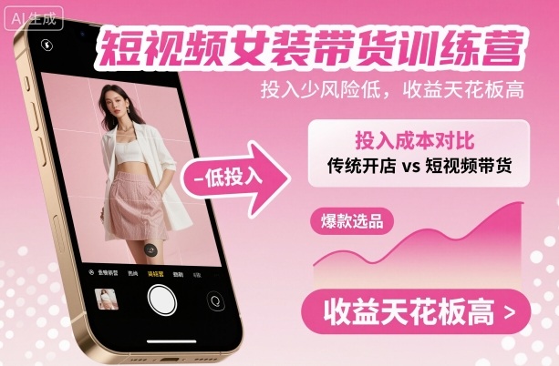 短视频女装带货训练营，投入少风险低，收益天花板高-资源大汇总