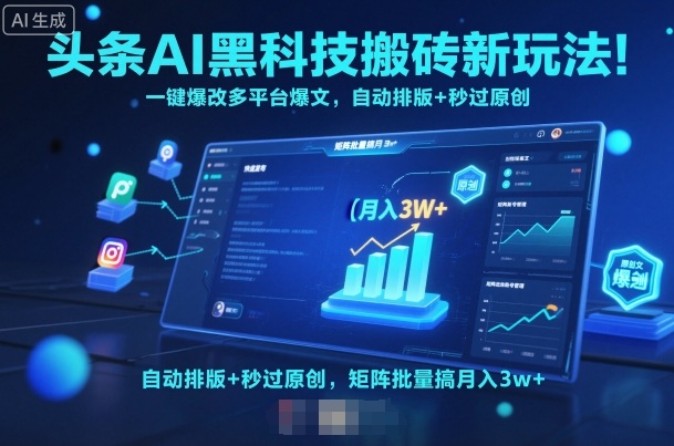头条AI黑科技搬砖新玩法！一键爆改多平台爆文，自动排版+秒过原创，矩阵批量搞月入3w+【揭秘】-资源大汇总