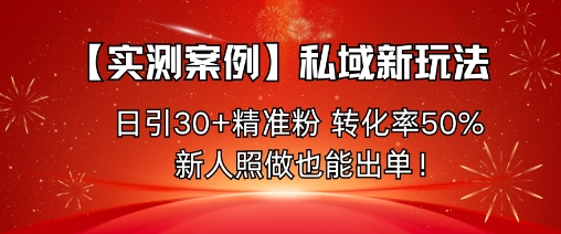 【实测案例】私域新玩法，日引30+精准粉，转化率50%，新人照做也能出单！-资源大汇总