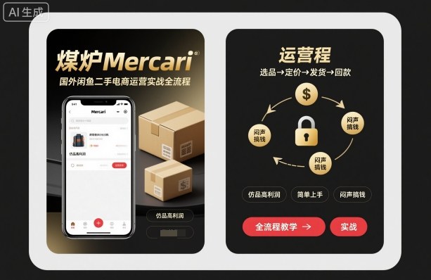 煤炉Mercari国外闲鱼二手电商运营实战全流程，仿品高利润，简单上手，闷声搞钱-资源大汇总