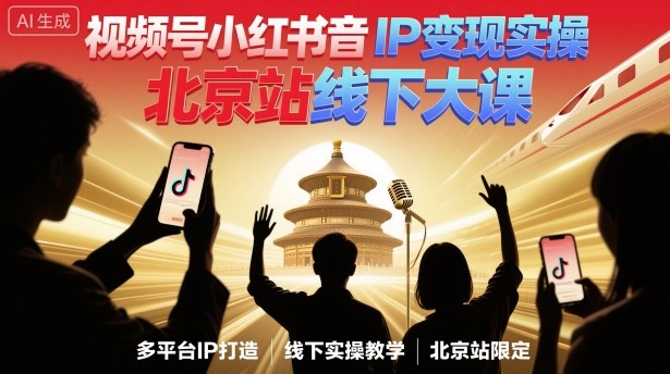 视频号小红书抖音IP变现实操北京站线下大课，40+行业短视频高变现姿势，100+IP高变现实操技术-资源大汇总