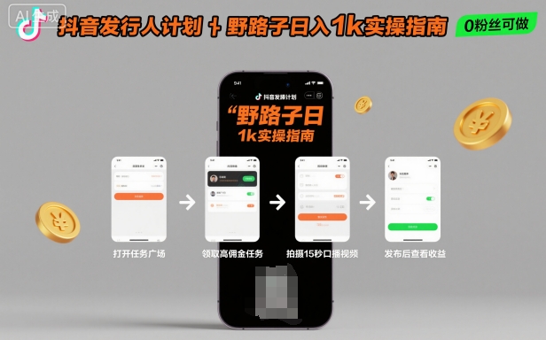 抖音发行人计划全新野路子玩法，随时随地，只要有手机，就能操作，日入1k+【揭秘】-资源大汇总