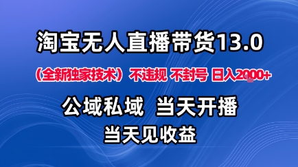 淘宝无人直播13.0，公域私域技术，不封号，不违规布局下半年旺季赛道，日入1K+(独家技术)【揭秘】-资源大汇总