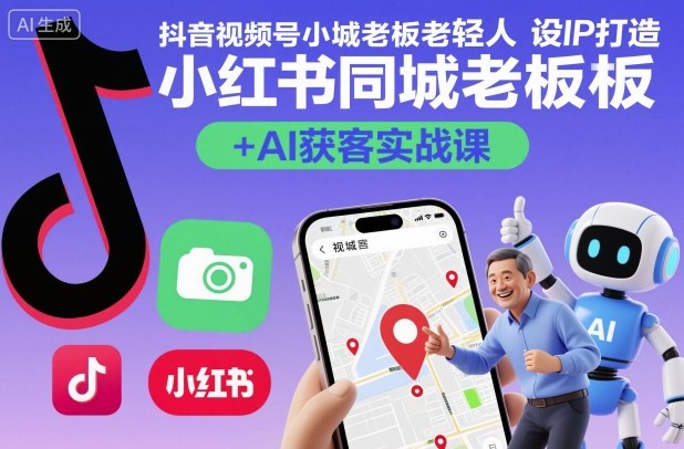 抖音视频号小红书同城老板轻人设IP打造+AI获客实战课，人设打造-算法拆解-拍摄剪辑-内容运营-AI创作-资源大汇总
