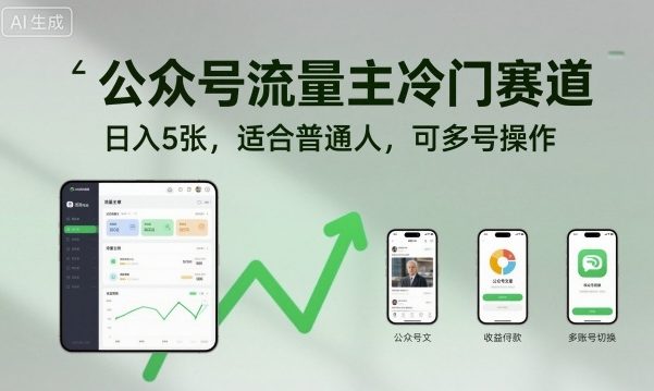 公众号流量主冷门赛道，日入5张，适合普通人，可多号操作-资源大汇总