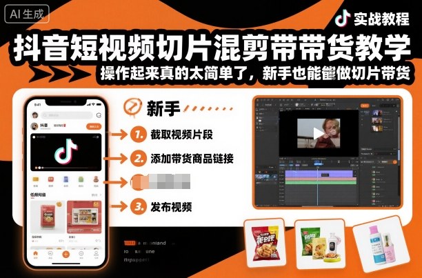 抖音短视频切片混剪带货教学，操作起来真的太简单了，新手也能做切片带货-资源大汇总
