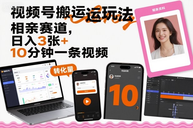 视频号搬运玩法，相亲赛道，日入3张+，10分钟一条视频-资源大汇总