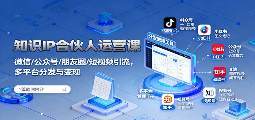 知识IP合伙人运营课：微信/公众号/朋友圈/短视频引流，多平台分发与变现-资源大汇总