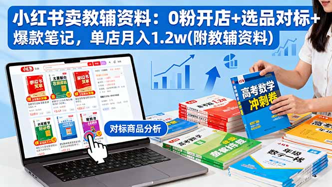 小红书卖教辅资料：0粉开店+选品对标+爆款笔记，单店月入1.2w(附教辅资料-资源大汇总