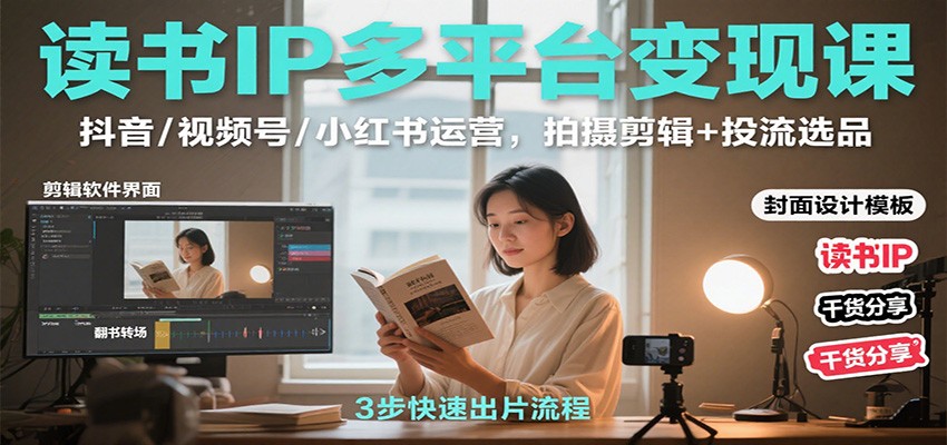 读书IP多平台变现课：抖音/视频号/小红书运营，拍摄剪辑+投流选品-资源大汇总