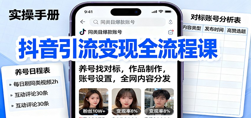 抖音引流变现全流程课：养号找对标，作品制作，账号设置，全网内容分发-资源大汇总