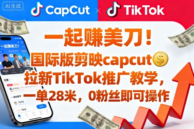 一起賺美刀！国际版剪映capcut拉新TikTok推广教学，一单28米，0粉丝即可操作(附推广入口和教学)-资源大汇总