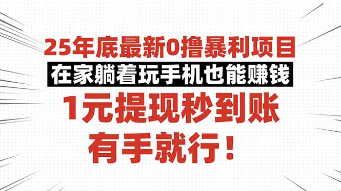 25年底最新0撸暴利项目，在家躺着玩手机也能赚钱，1元提现秒到账，有手…-资源大汇总