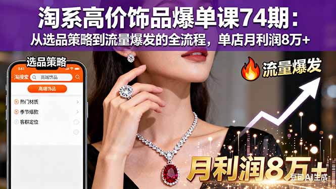 6347e80ee8b4b0b3f267ec5ad4dcc61f.jpeg 淘系高价饰品爆单课74期:从选品策略到流量爆发的全流程,单店月利润8万+