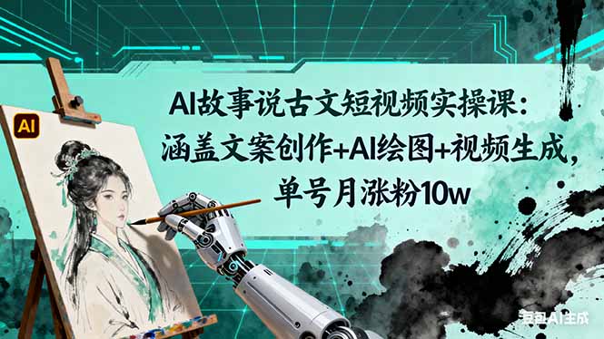 5996d8cbcfe1aab0d5dfa61a710adfc9.jpeg AI故事说古文短视频实操课:涵盖文案创作+AI绘图+视频生成,单号月涨粉10w