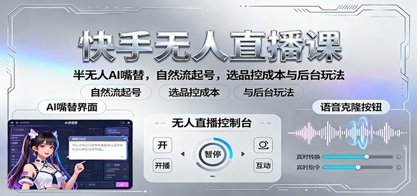 778f53f8ae1abec5c9ad35110e54903a.jpeg 快手无人直播课:半无人AI嘴替,自然流起号,选品控成本与后台玩法