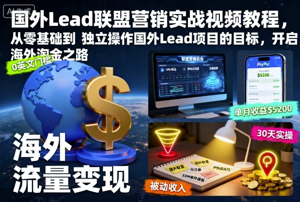 615891b2633680bbe58dd83a5d83b26b.jpeg 国外Lead联盟营销实战视频教程,从零基础到独立操作国外Lead项目的目标,开启海外淘金之路
