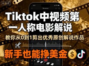 Tiktok中视频第一人称电影解说,教你从0到1剪出一个优秀的原创解说作品,新手也能挣美金-资源大汇总