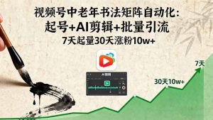 视频号中老年书法矩阵自动化：起号+AI剪辑+批量引流 7天起量30天涨粉10w+-资源大汇总
