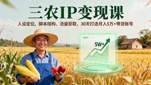 三农IP变现课，人设定位、脚本结构、流量获取，30天打造月入5万+带货账号-资源大汇总